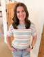 Weaved Multi Color Striped Sweater, Aqua/Orchid