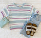 Weaved Multi Color Striped Sweater, Aqua/Orchid