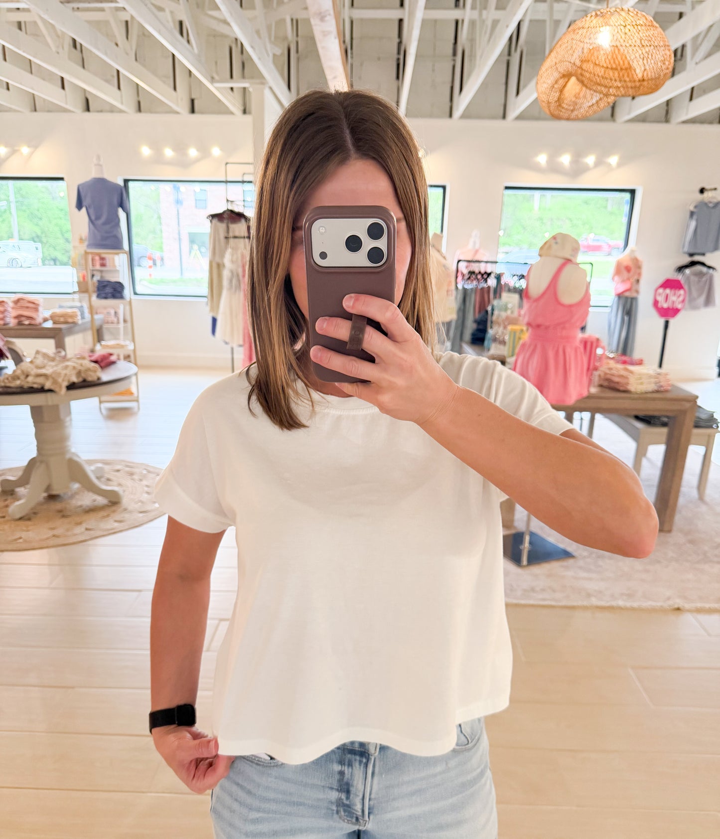 Washed Short Sleeve Boxy Tee, White