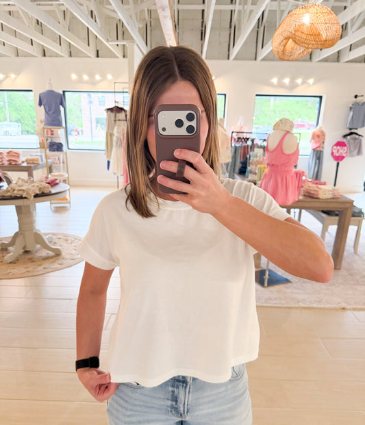 Washed Short Sleeve Boxy Tee, White