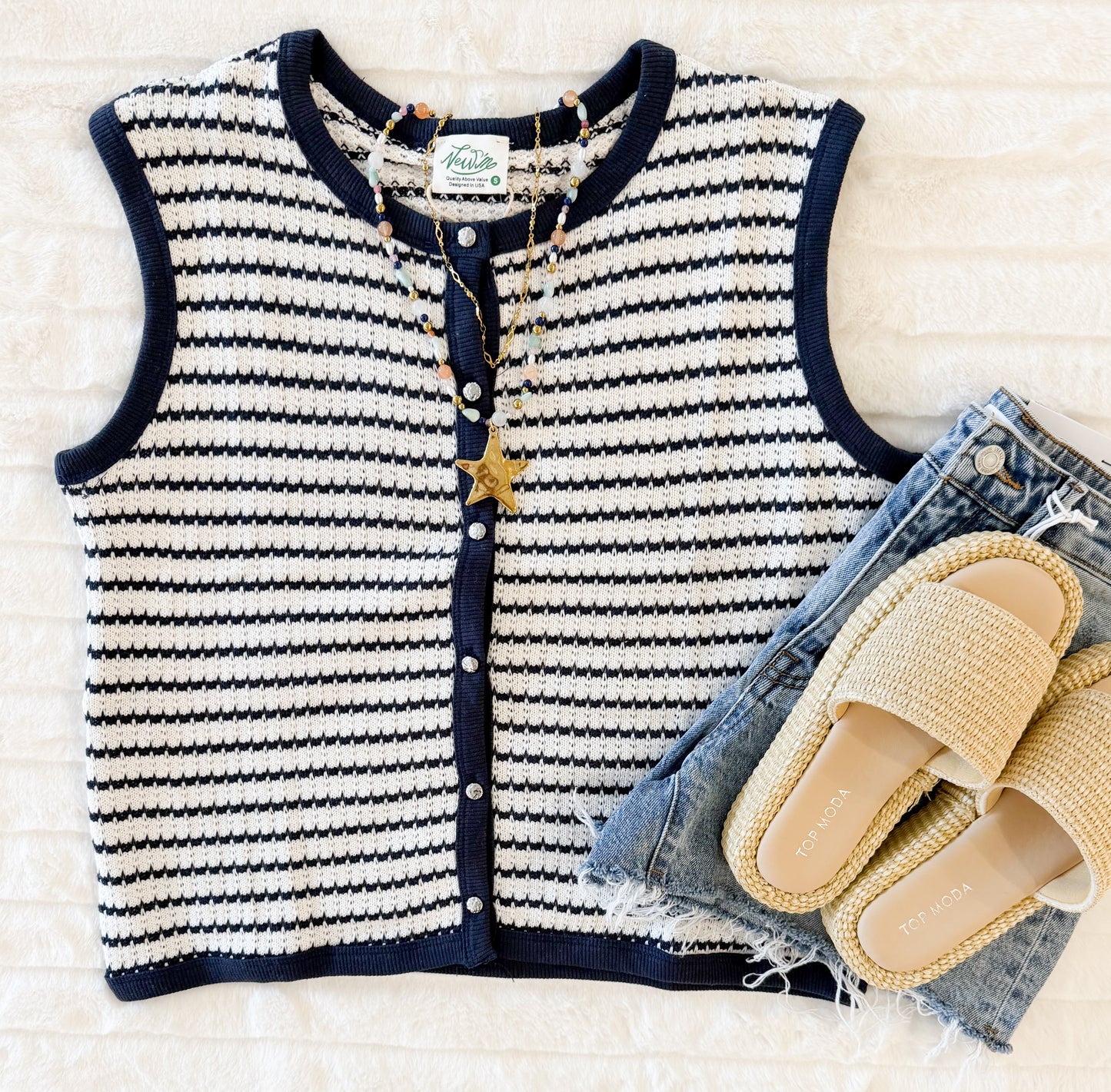 Stripe Knit Button Tank
