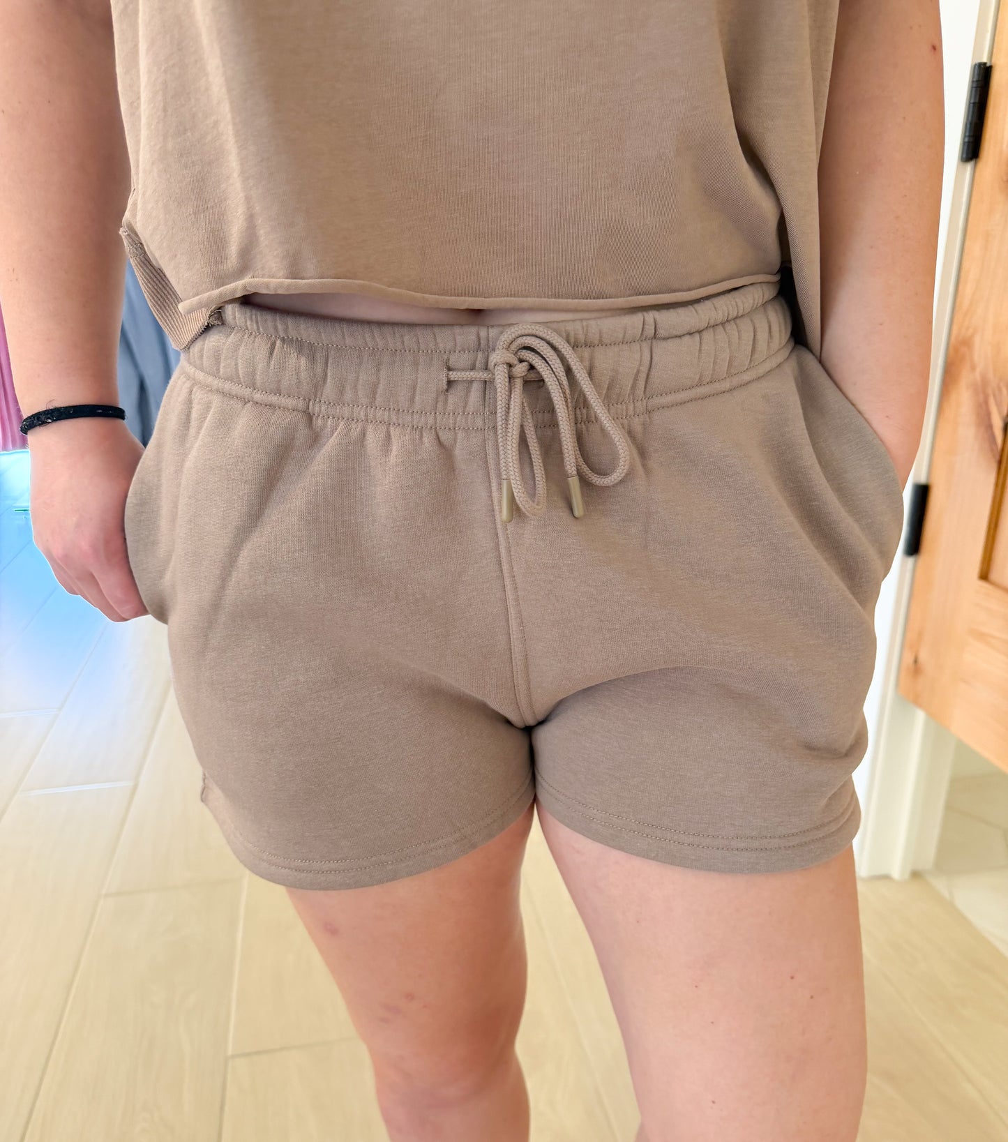 Cotton Blend Sweat Shorts, Silken Taupe