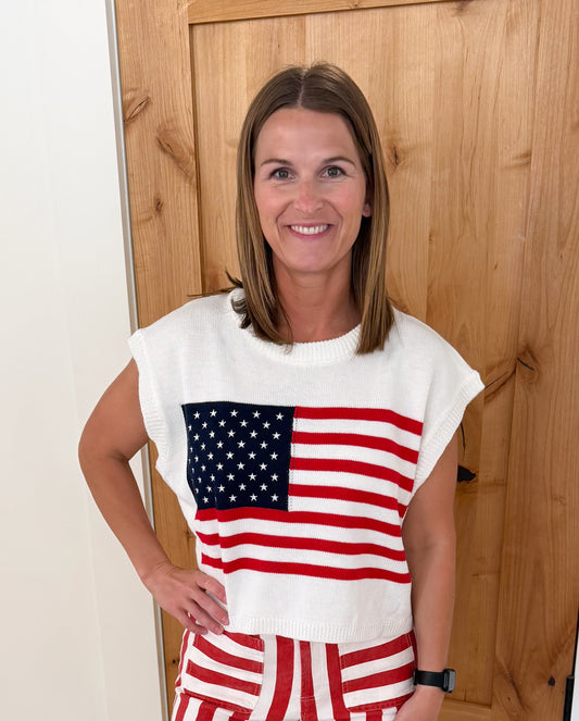 Stars & Stripes American Flag Short Sleeve Sweater