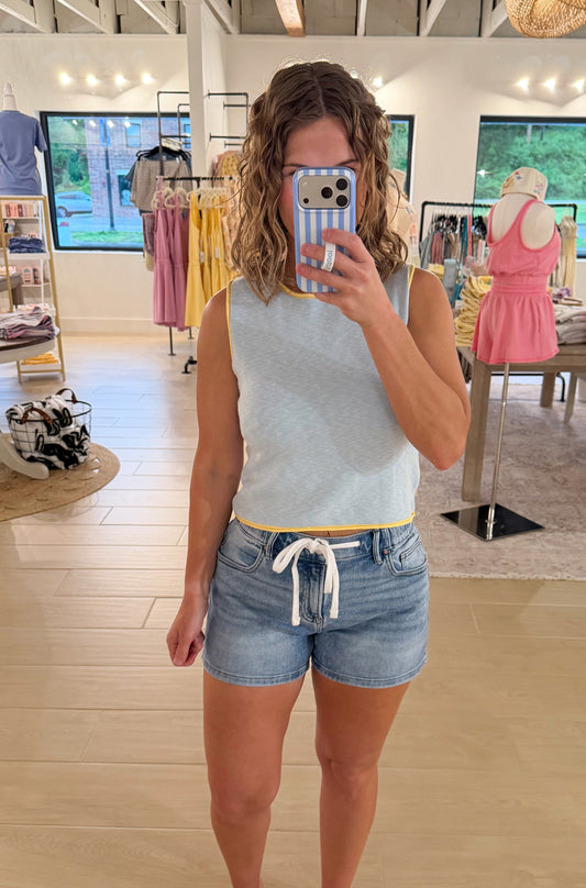 Risen Drawstring Shorts, Medium Wash