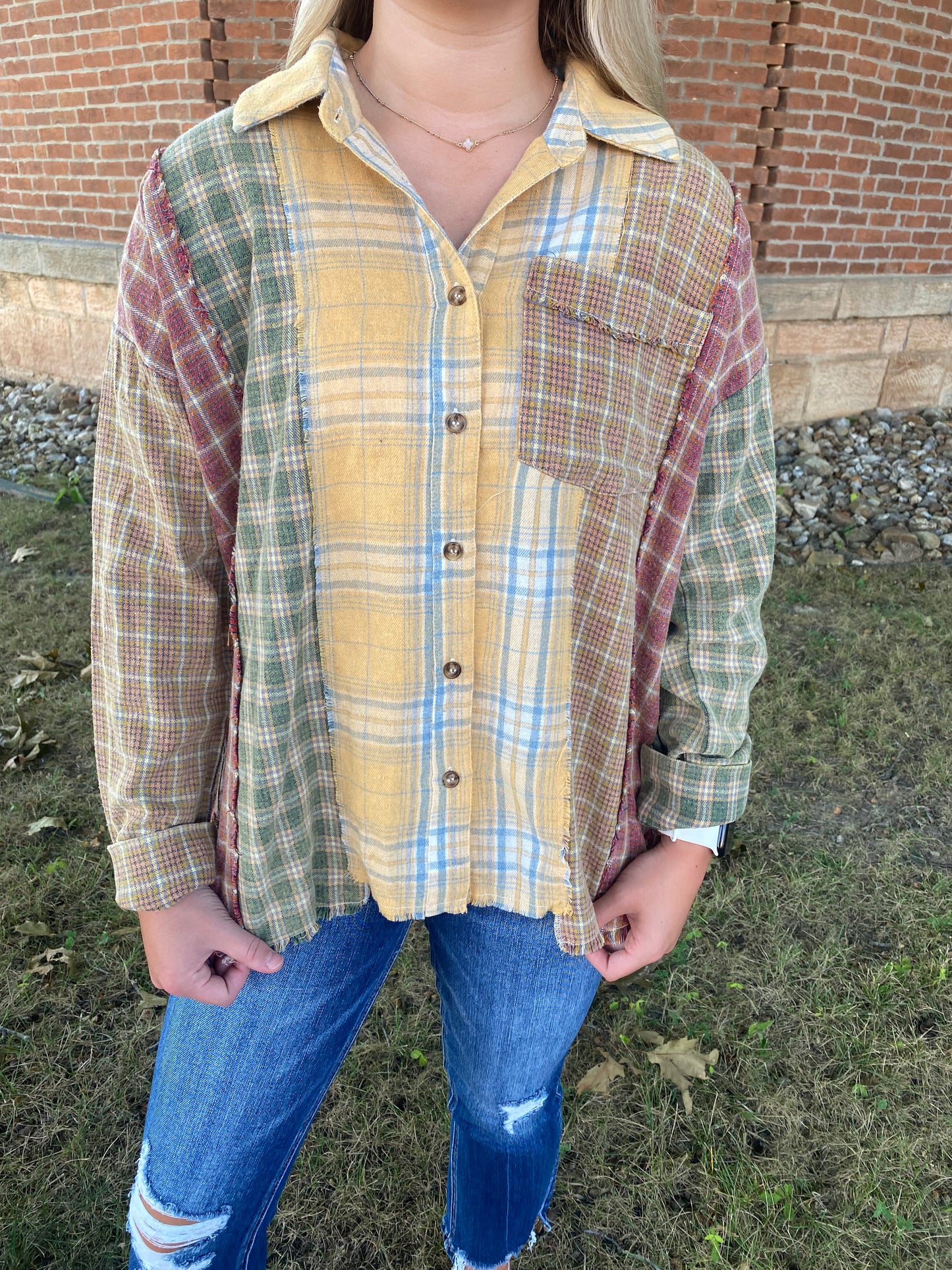 Mix Plaid Oversized Button Down