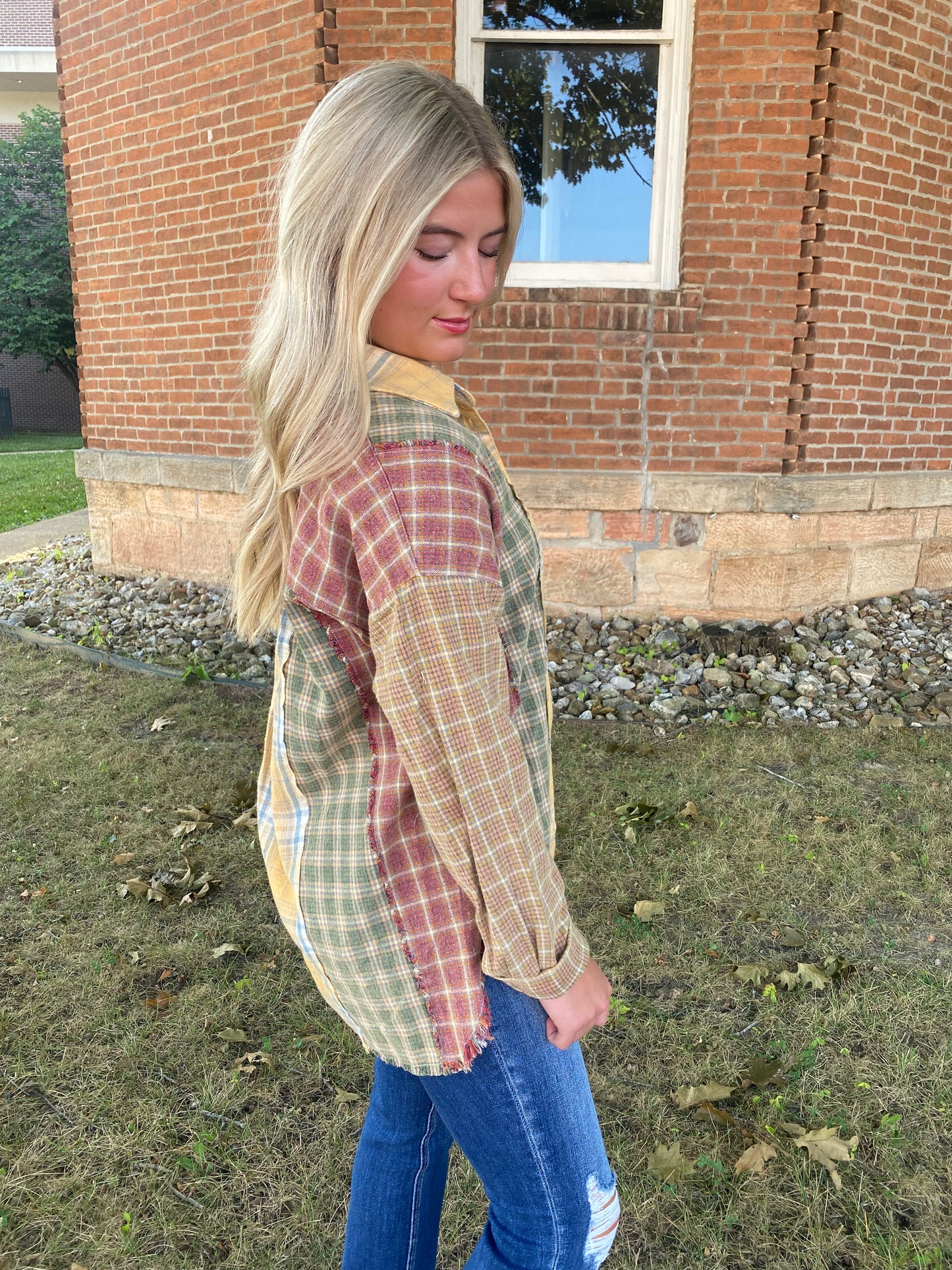 Mix Plaid Oversized Button Down