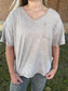 Mineral Wash V-Neck Top, Taupe