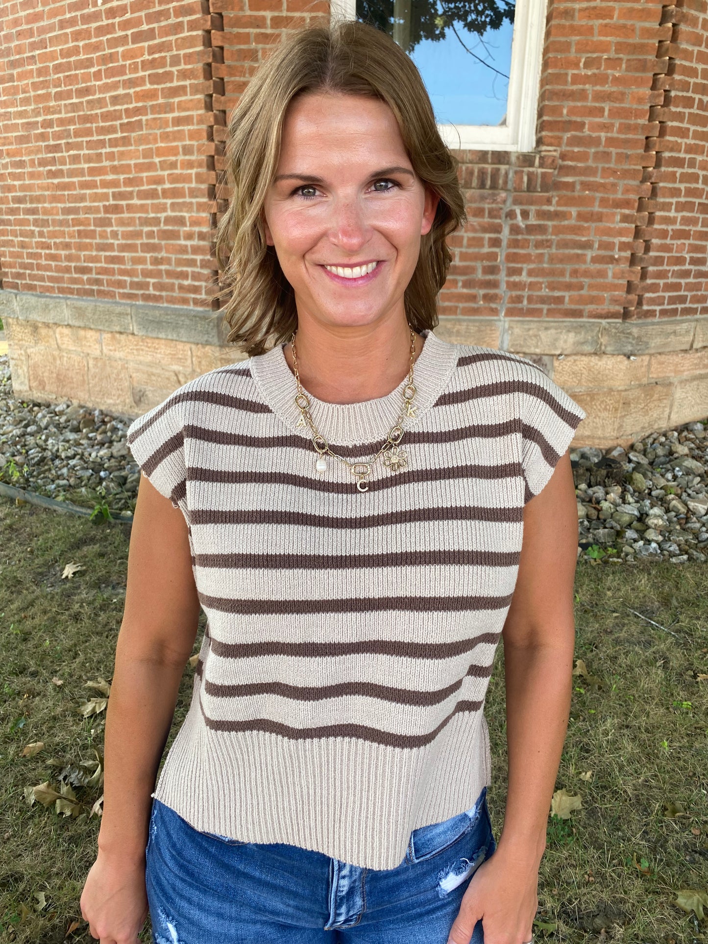 Striped Cap Sleeve Sweater Top