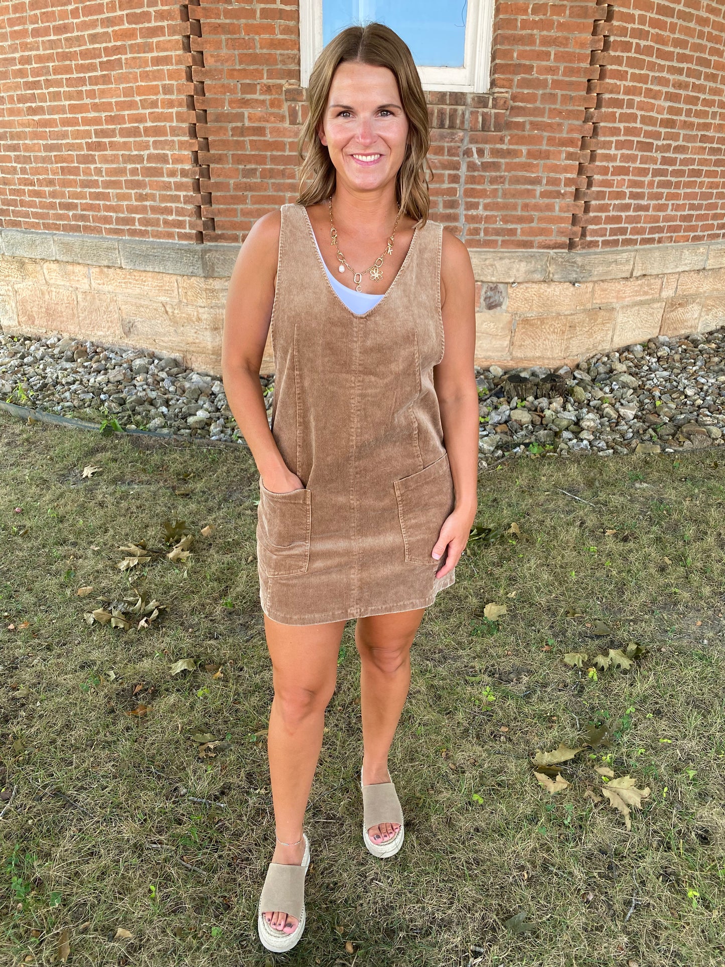 Corduroy Overall Dress, Taupe