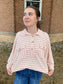 Collared Oversized Button Up Stripe Pullover, Pink