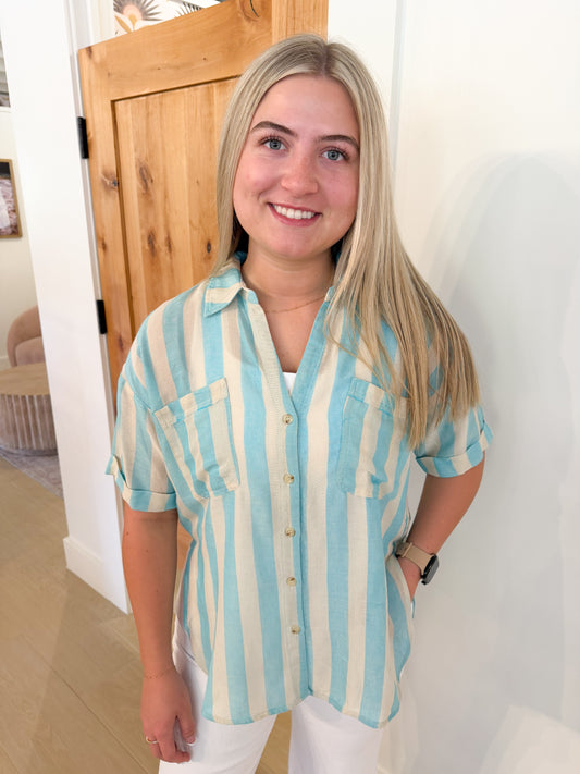 Striped Collared Button Down Shirt, Light Blue