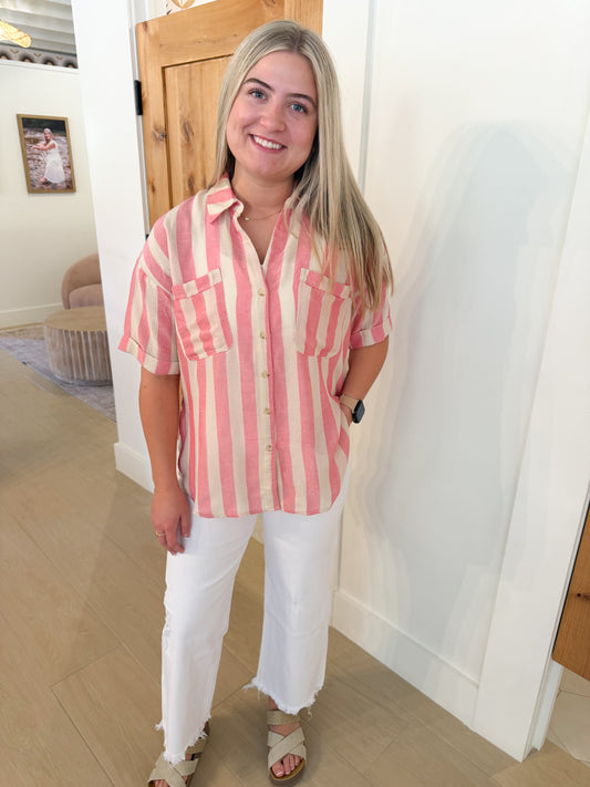 Striped Collared Button Down Shirt, Pink