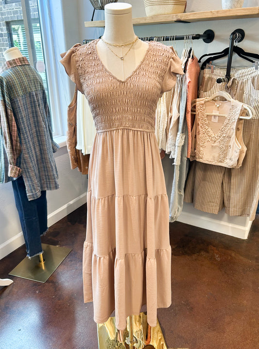 Flutter Sleeve Maxi Dress, Khaki