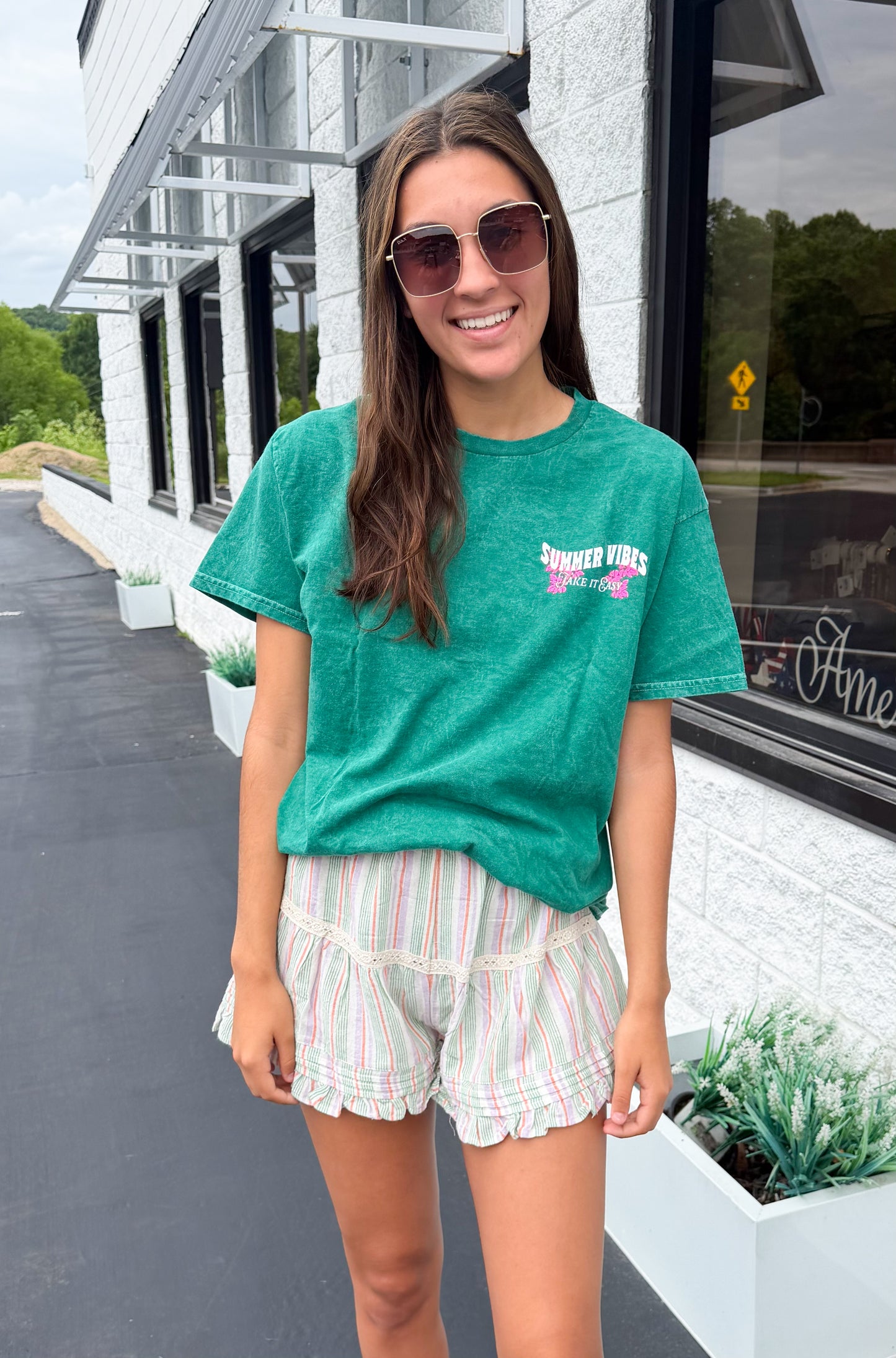 Floral Cotton Ruffle Shorts, Mint Lavender