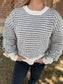 Two Tone Textured Knit Casual Sweater Top, Black