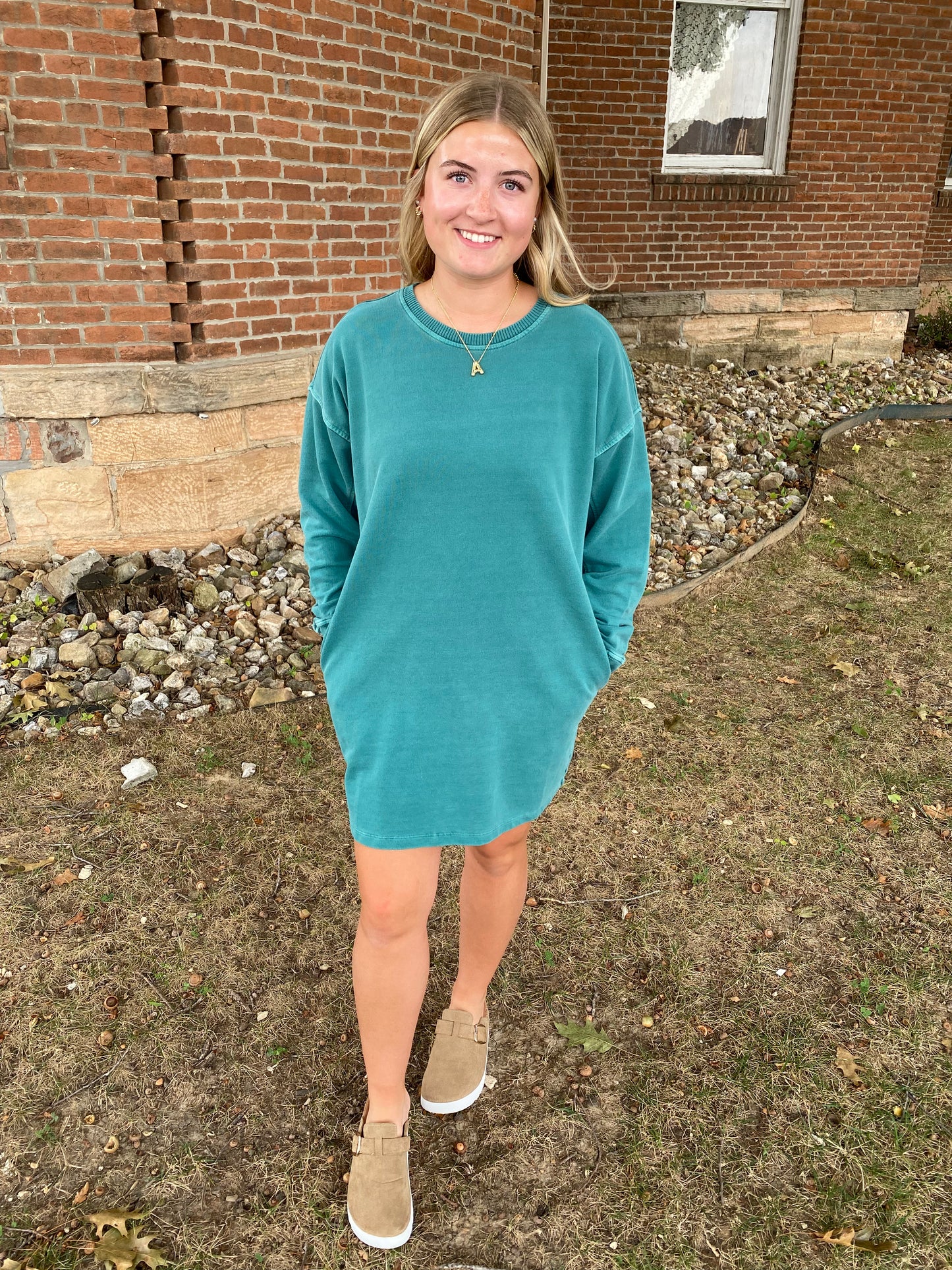 Washed Tunic Dress, Teal