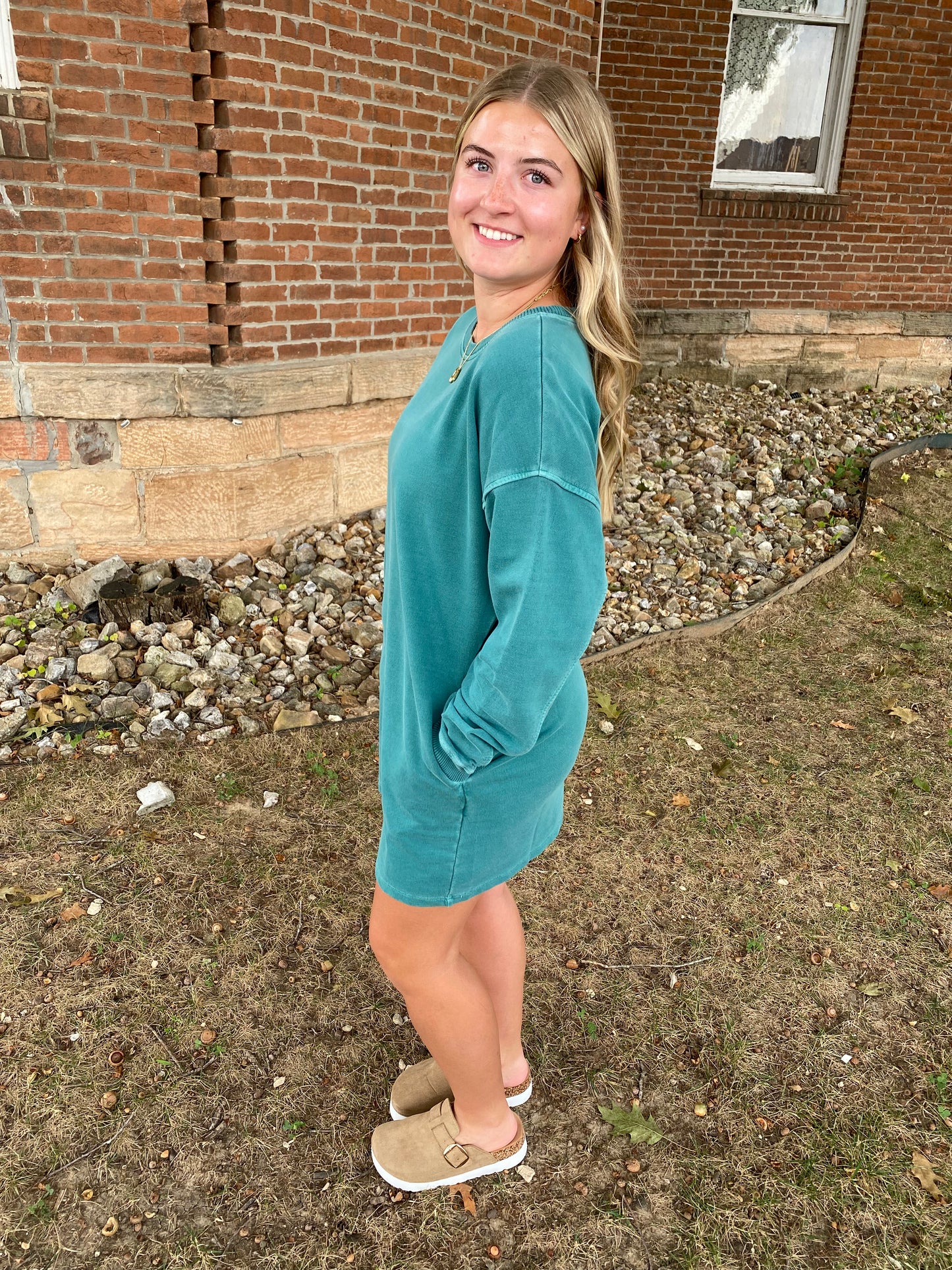 Washed Tunic Dress, Teal