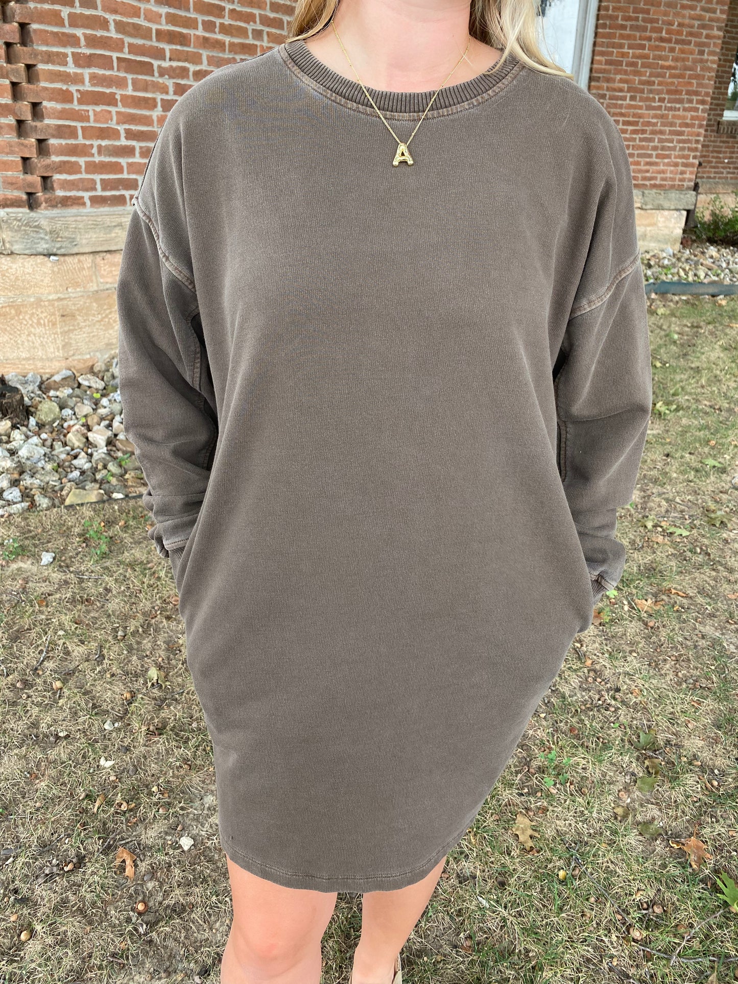 Washed Tunic Dress, Brown