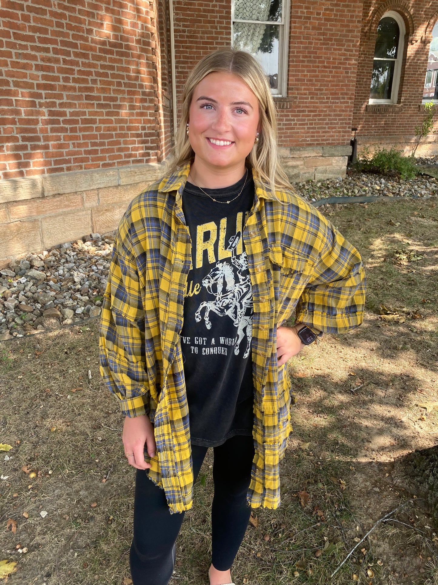 Mineral Washed Plaid Shirt, Mustard