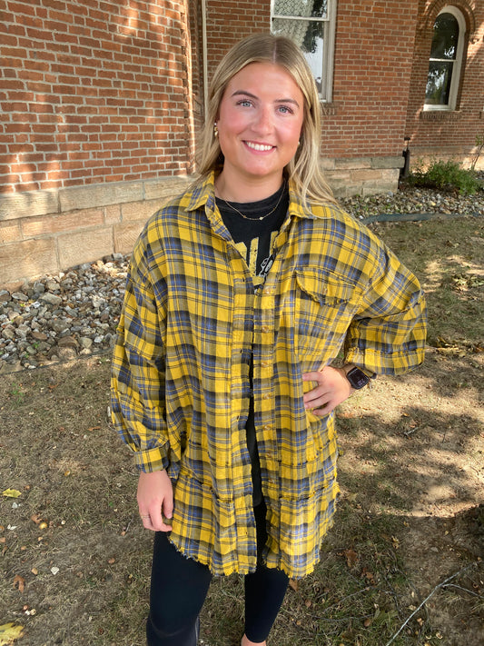 Mineral Washed Plaid Shirt, Mustard