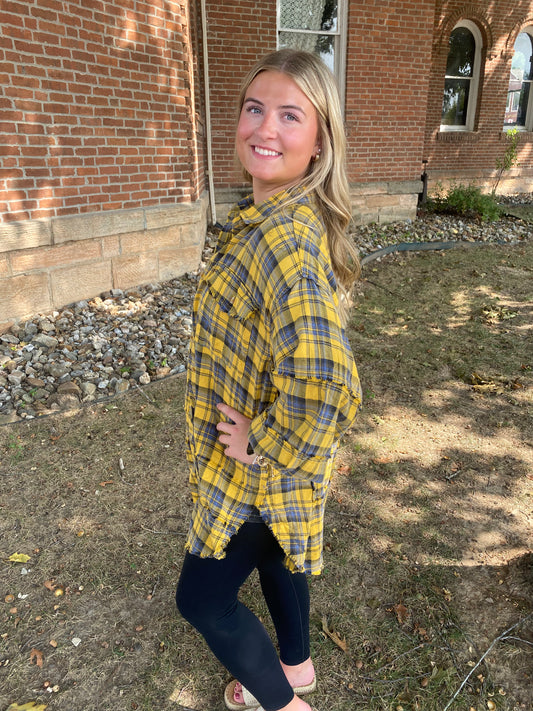 Mineral Washed Plaid Shirt, Mustard