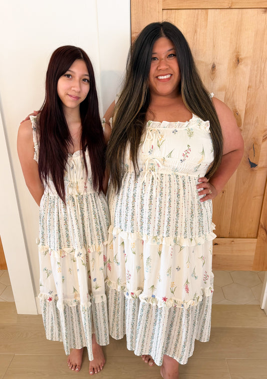 Floral Colorblock Ruffle Tiered Midi Dress