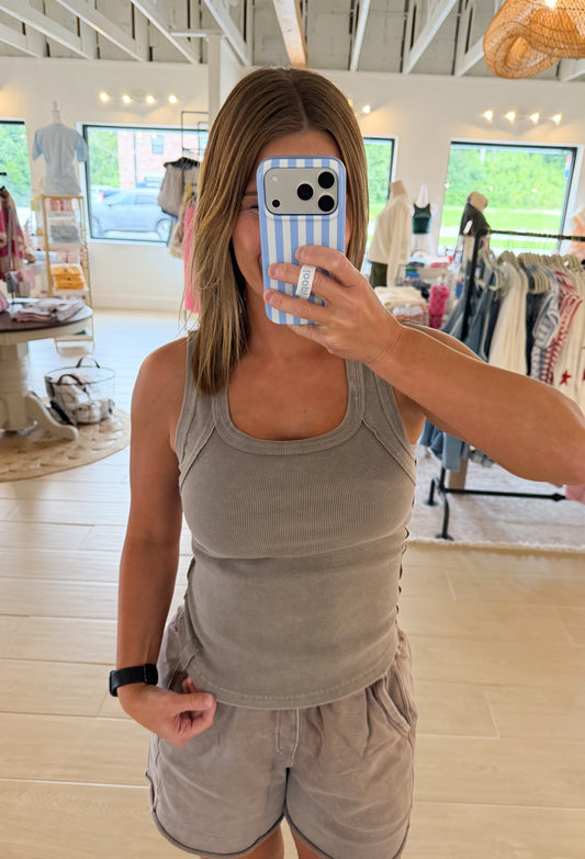 Mineral Washed Cotton Rib Tank, Mocha