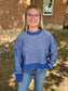 Two Tone Striped Casual Stripe Sweater Top, Royal Blue