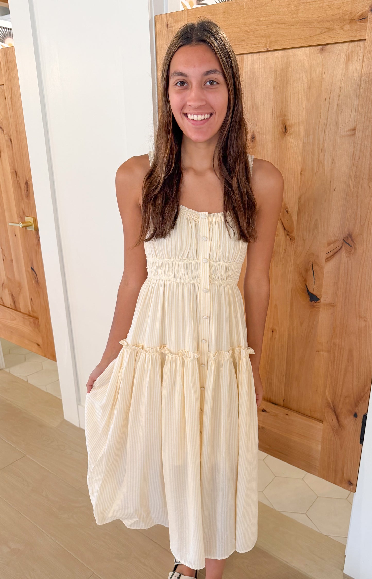 Stripe Sleeveless Midi Sundress, Butter
