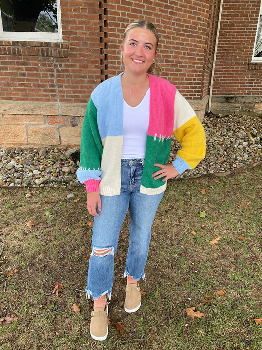 Colorblock Open Cardigan