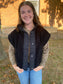 Side Bow Oversized Sherpa Vest, Mocha, Black