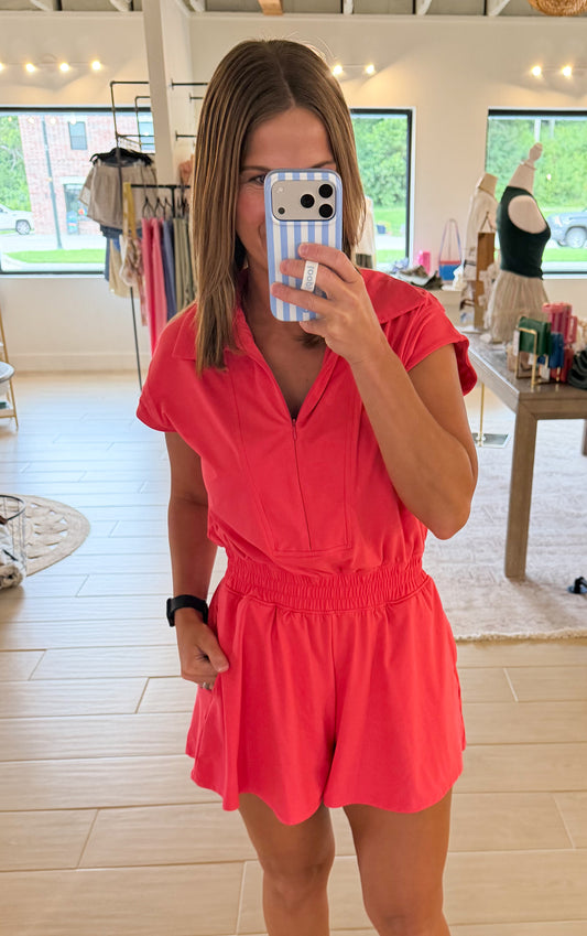 Off Duty Romper, Flamingo Pink
