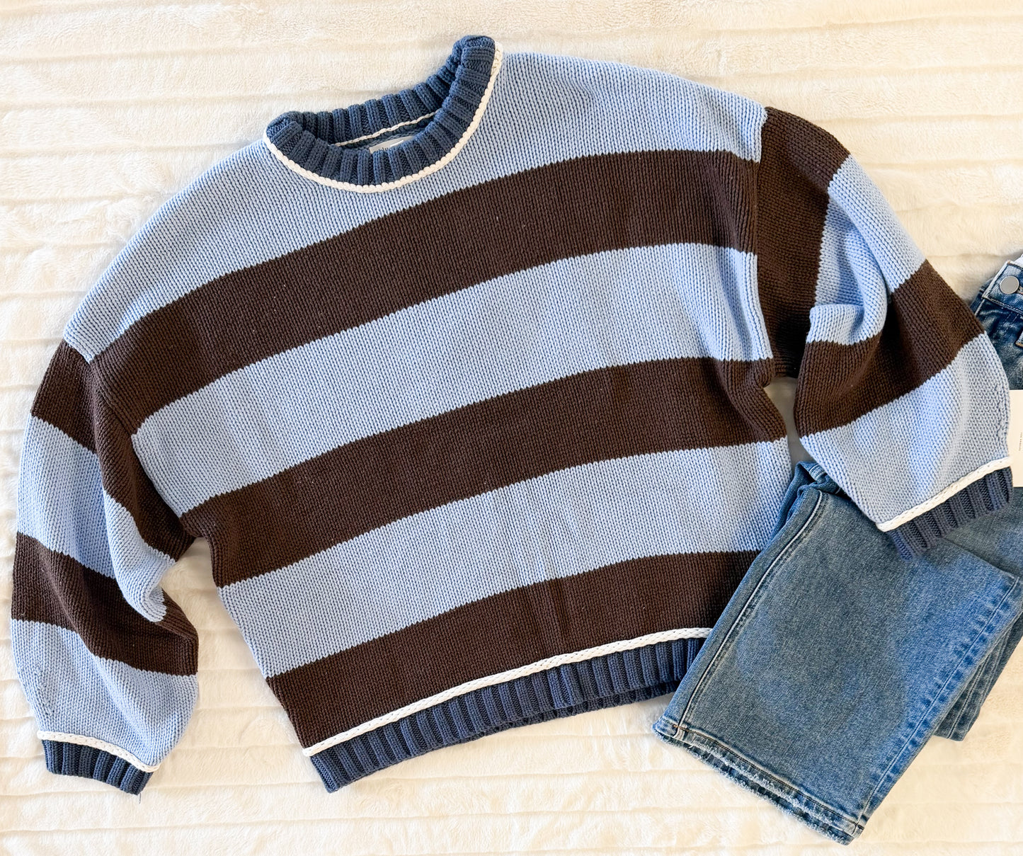 Oversized Stripe Sweater, Blue