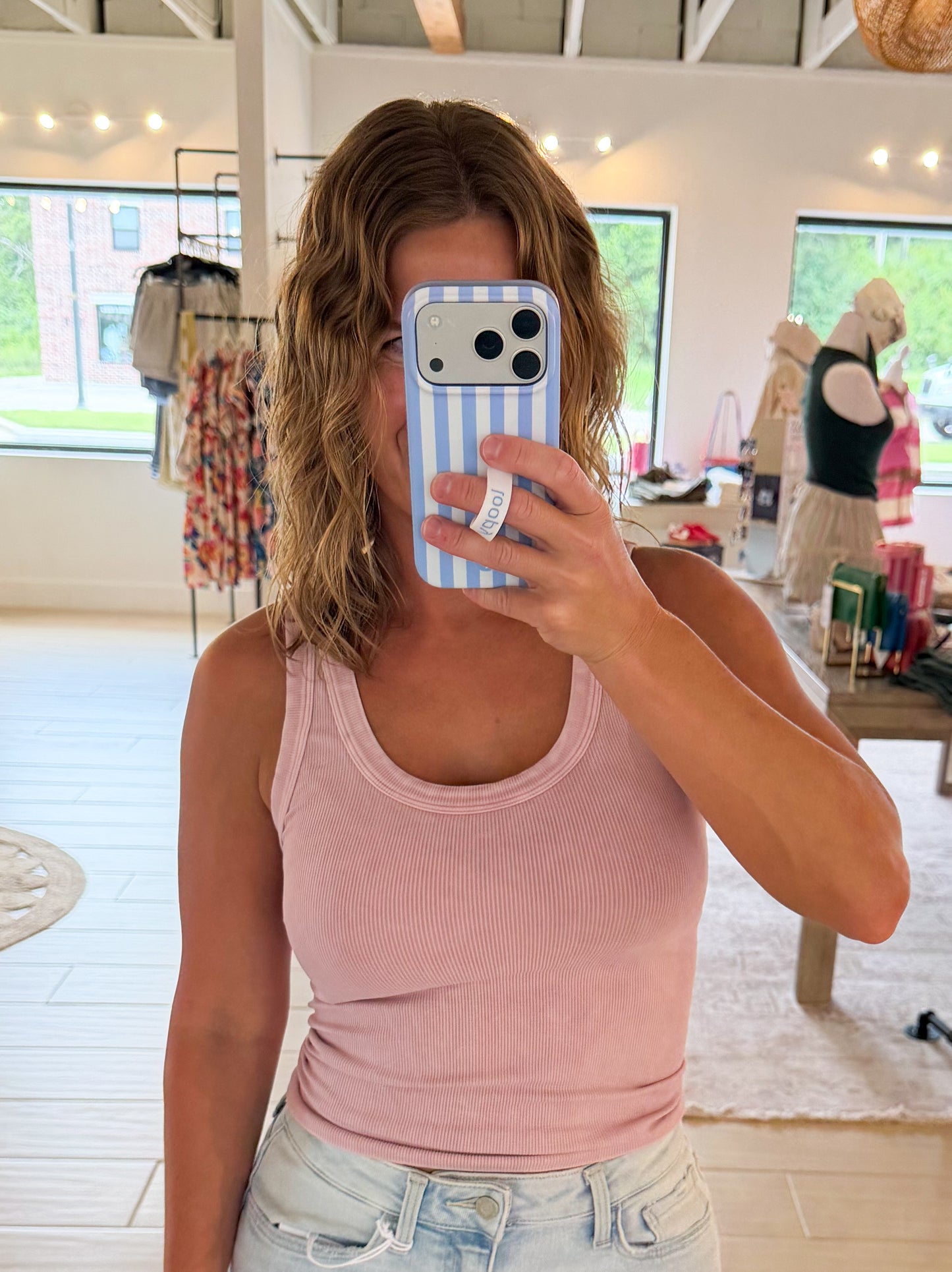 Reversible Ribbed Tank, Vintage Rose