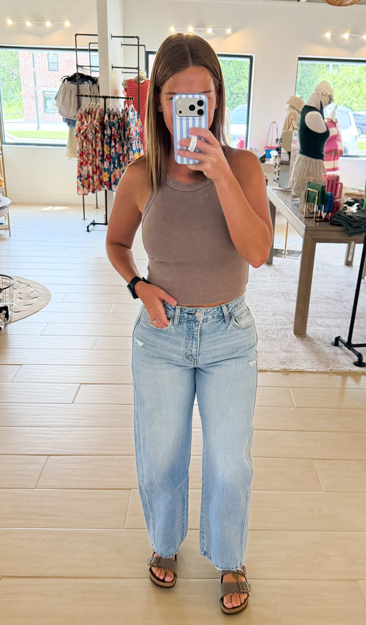 Vervet Super High Rise Light Wash Crop Barrel Jeans