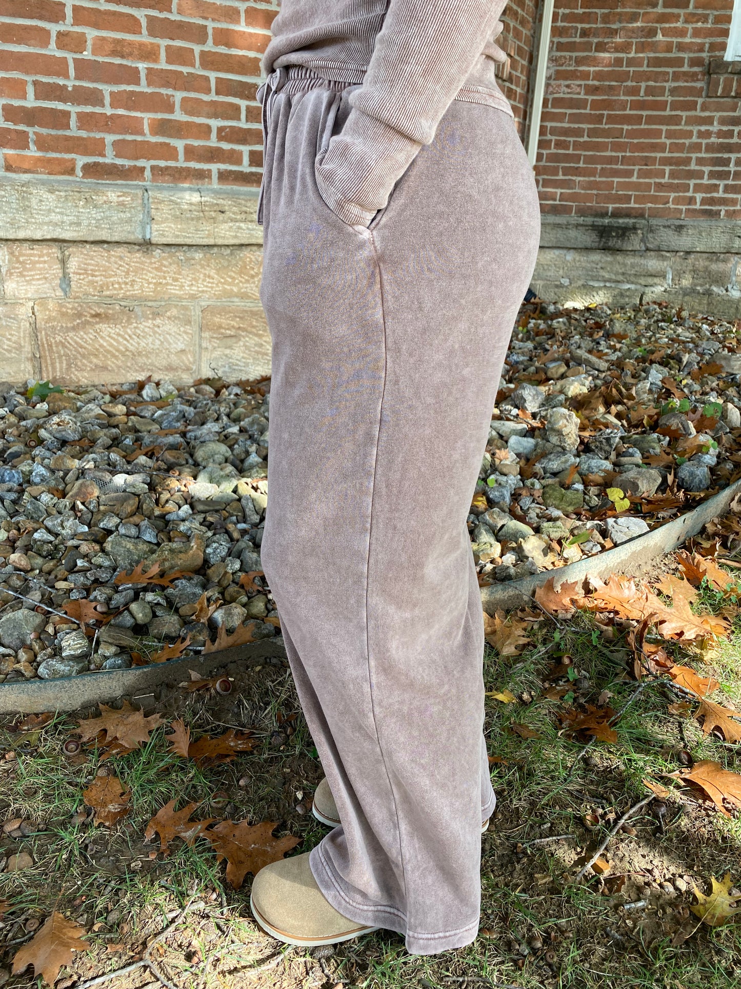 Washed Wide Leg Drawstring Lounge Pants, Cocoa