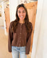 Raw Edge Seam Button Down Cardigan, Brown