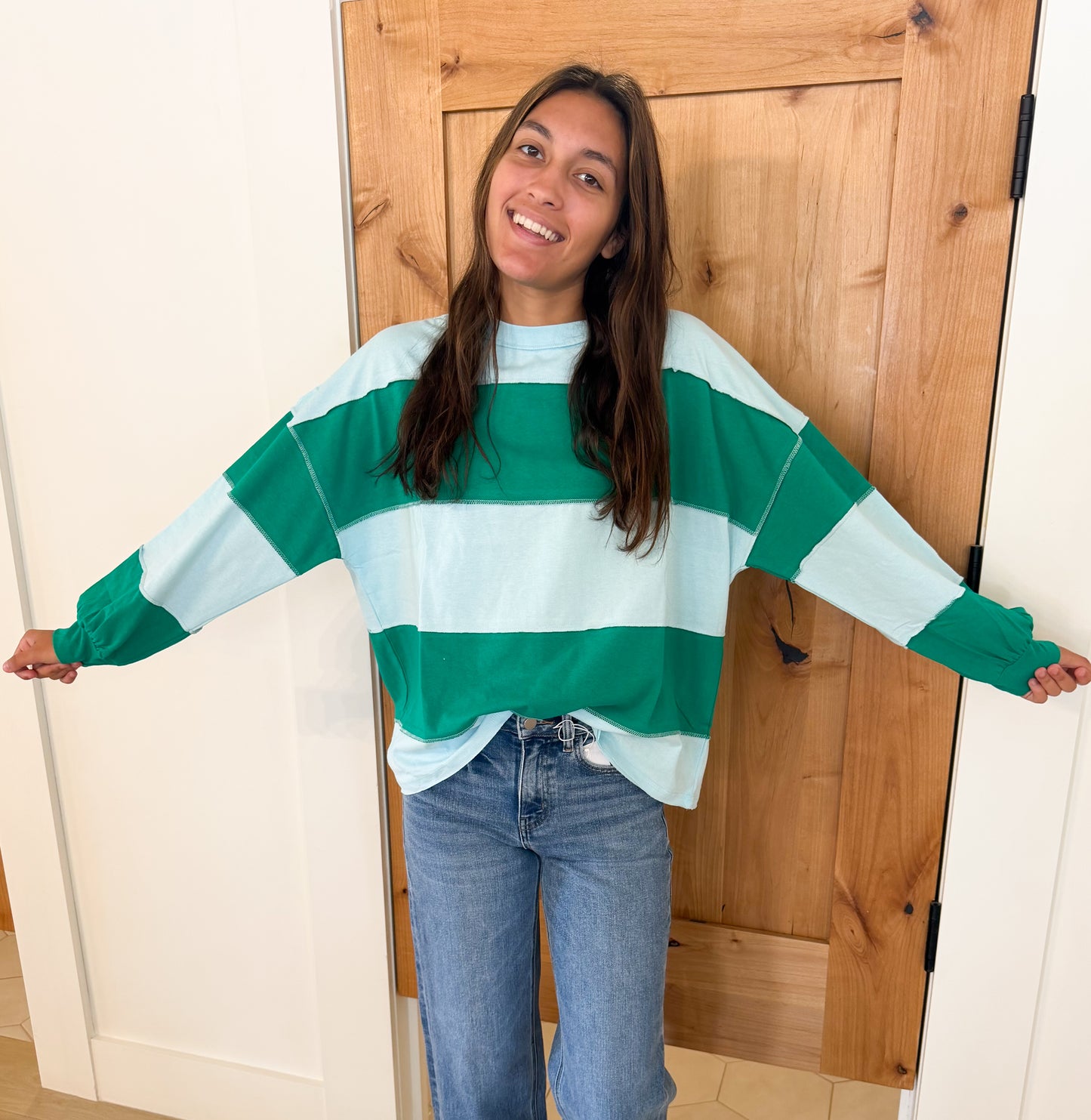Shoreline Stripe Long Sleeve, Sky Green