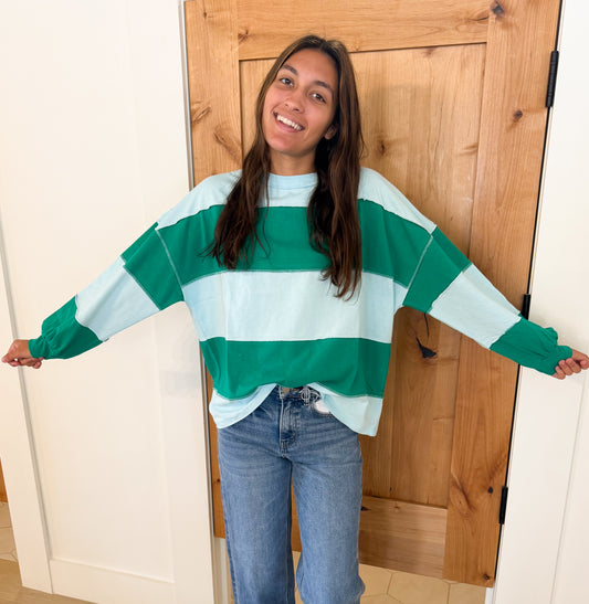 Shoreline Stripe Long Sleeve, Sky Green