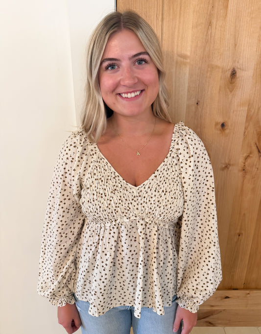 Ditsy Floral Smocked Peplum Blouse