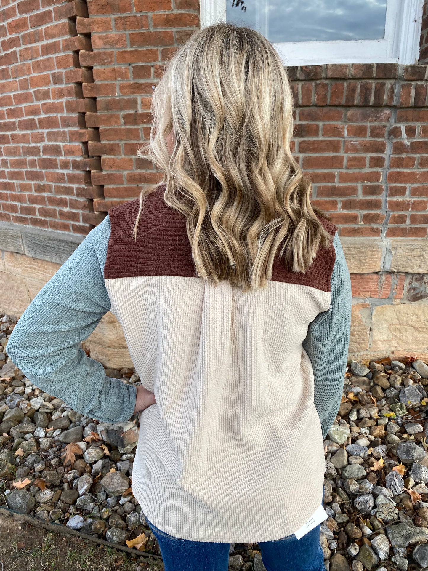 Color Blocked Knit Corduroy Shacket