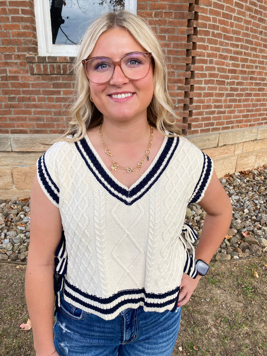 Contrast Line Trim Side Tie Sweater Vest