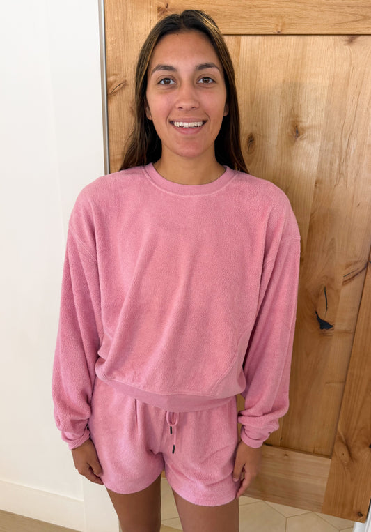 Contrast Sweatshirt/Shorts Set, Pink
