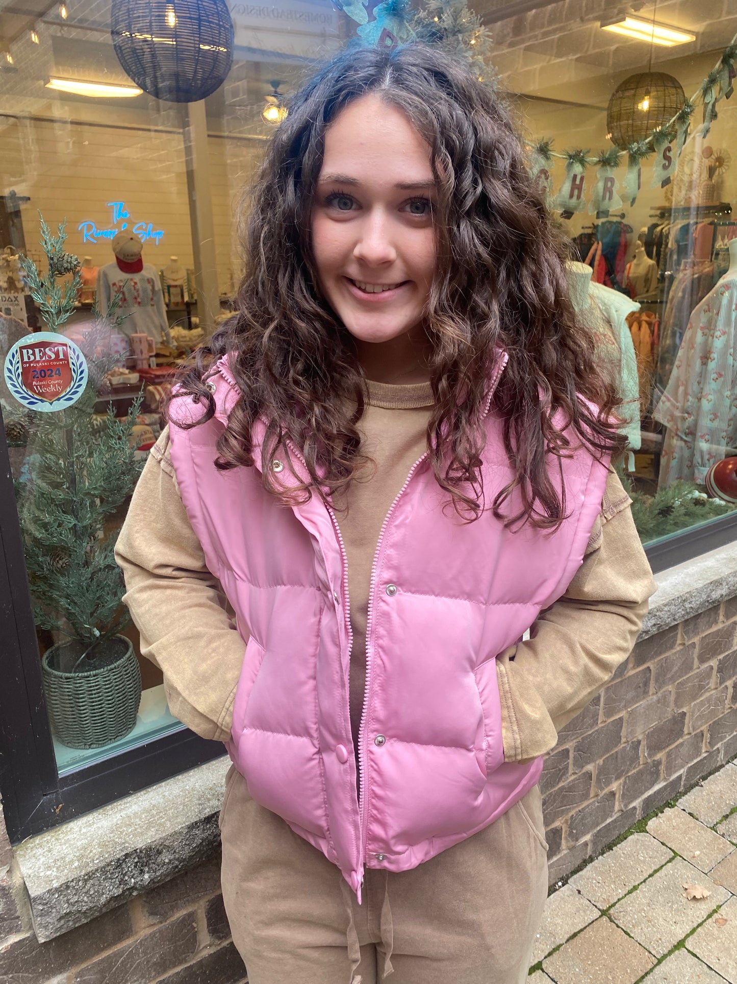 Casual Puffer Vest, Pink