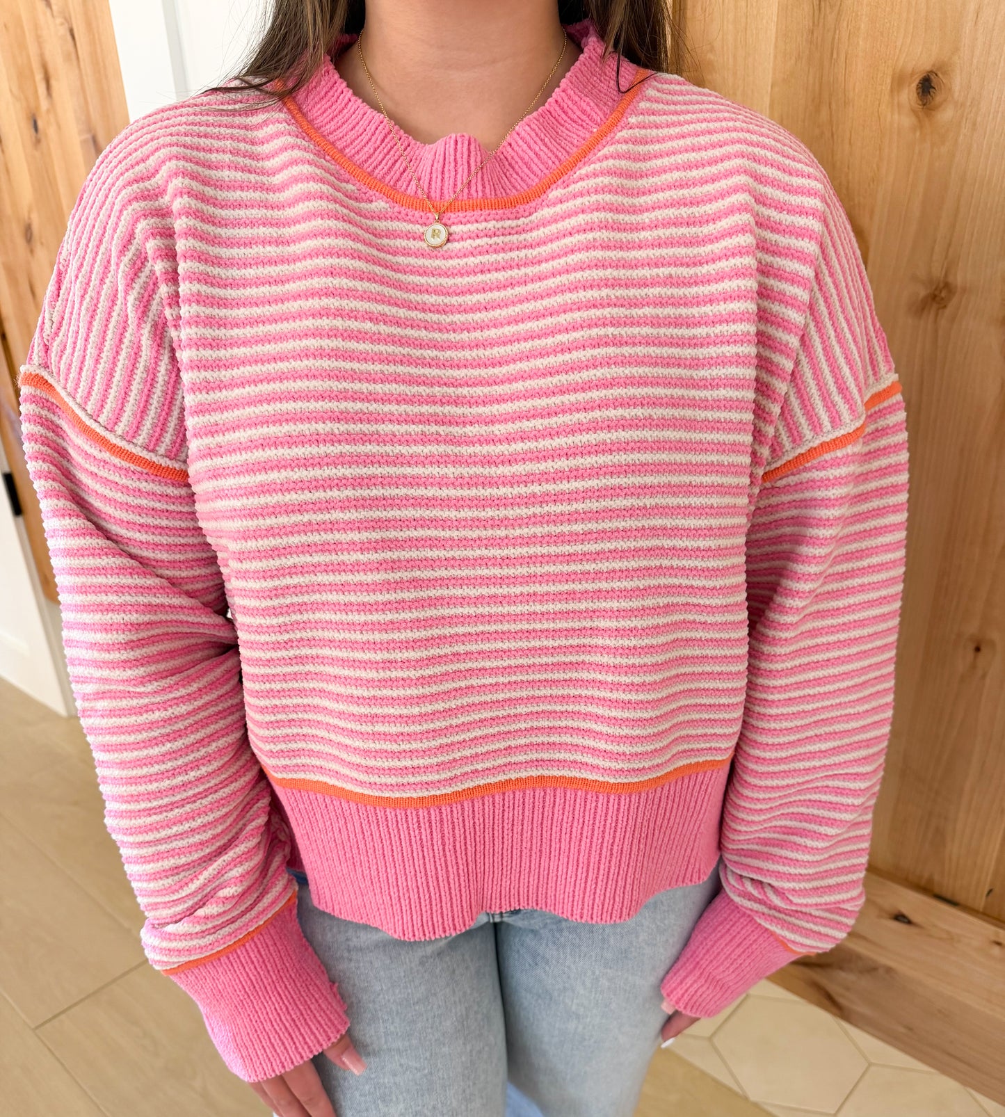 Contrast Stripe Sweater, Pink