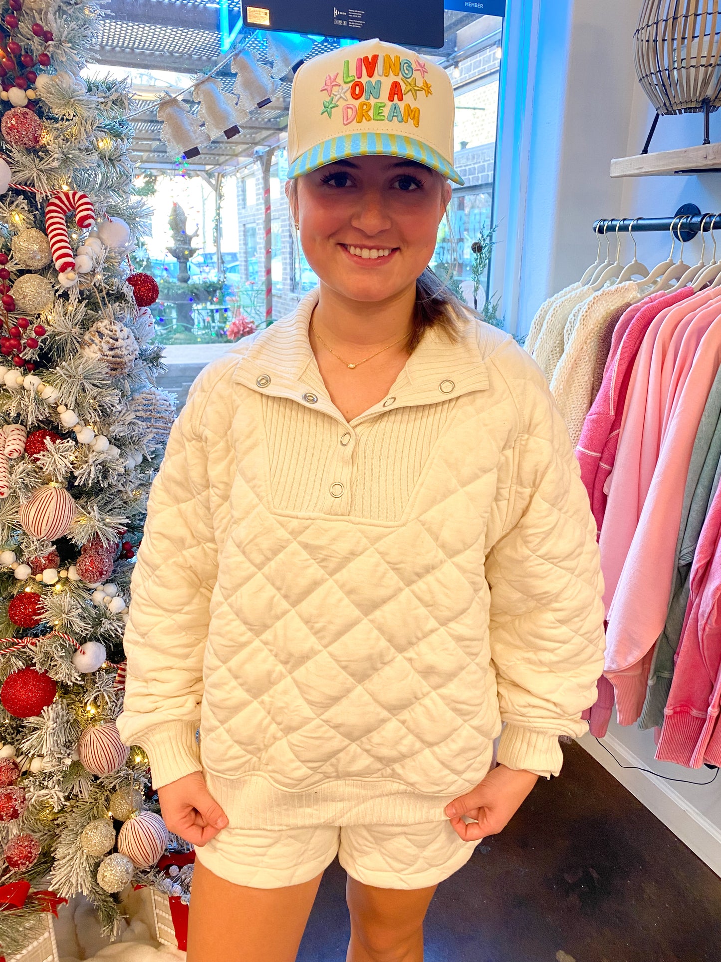 Quilted Snap Pullover, Bone