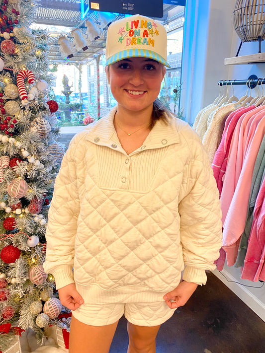 Quilted Snap Pullover, Bone