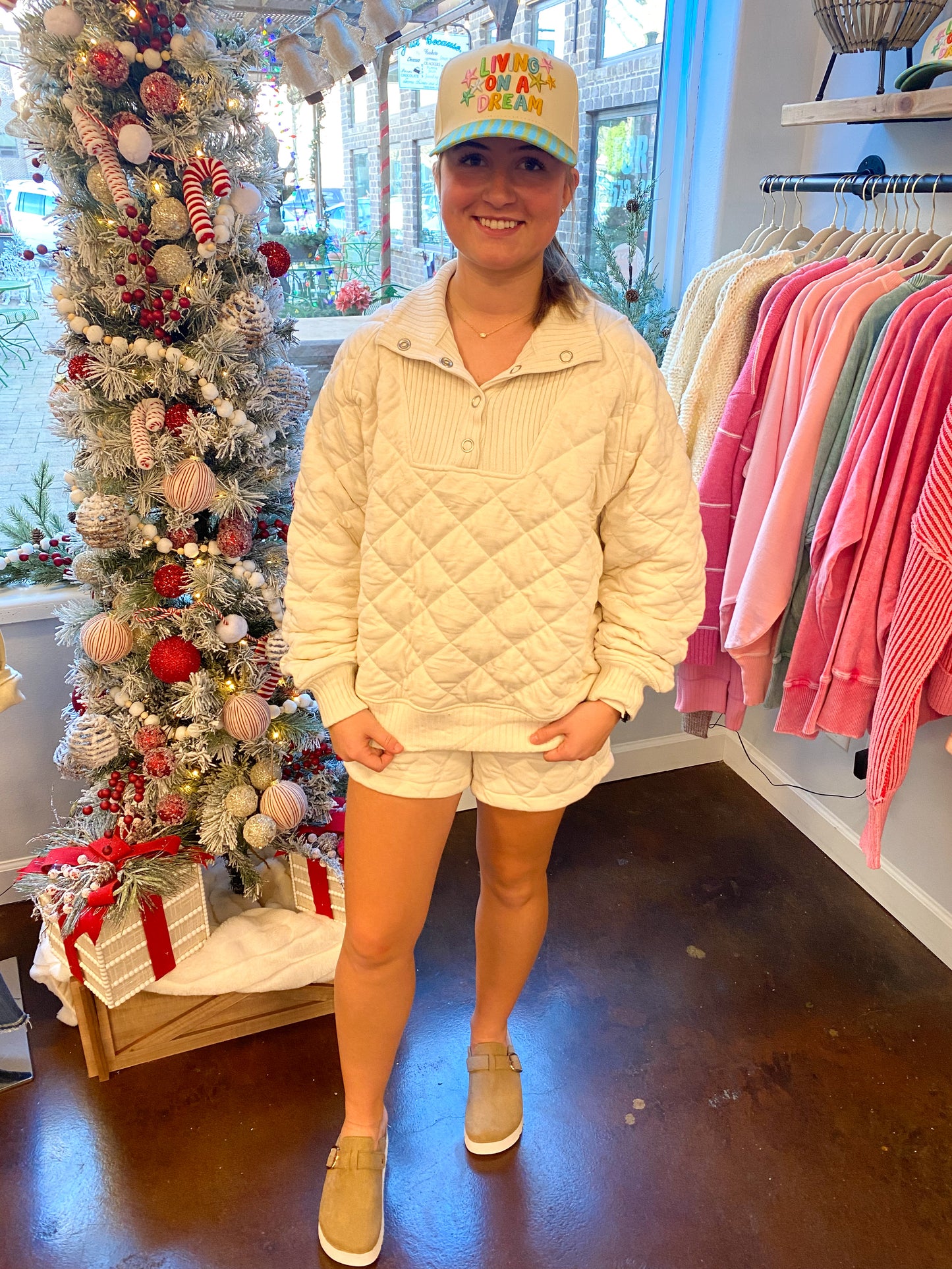 Quilted Snap Pullover, Bone