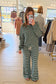 Low Rise Striped Waffle Knit Pants, Green