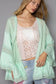 Lace Trim Long Flare Sleeve Embroidered Open Cardigan, Lime Green